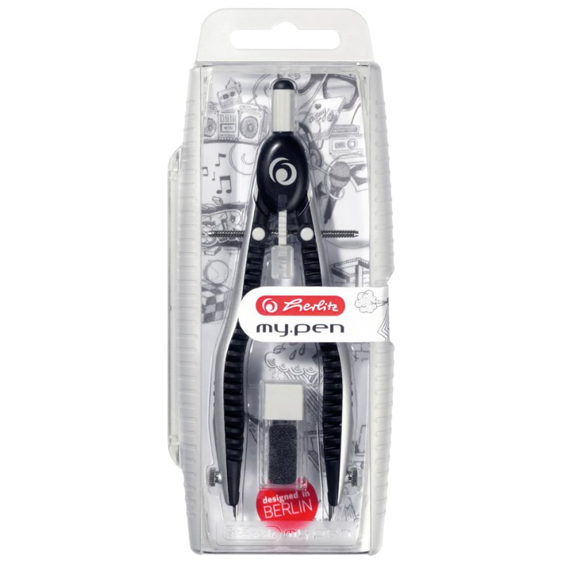 herlitz compas réglable my.pen, bleu/blanc, mines de rechange incluses